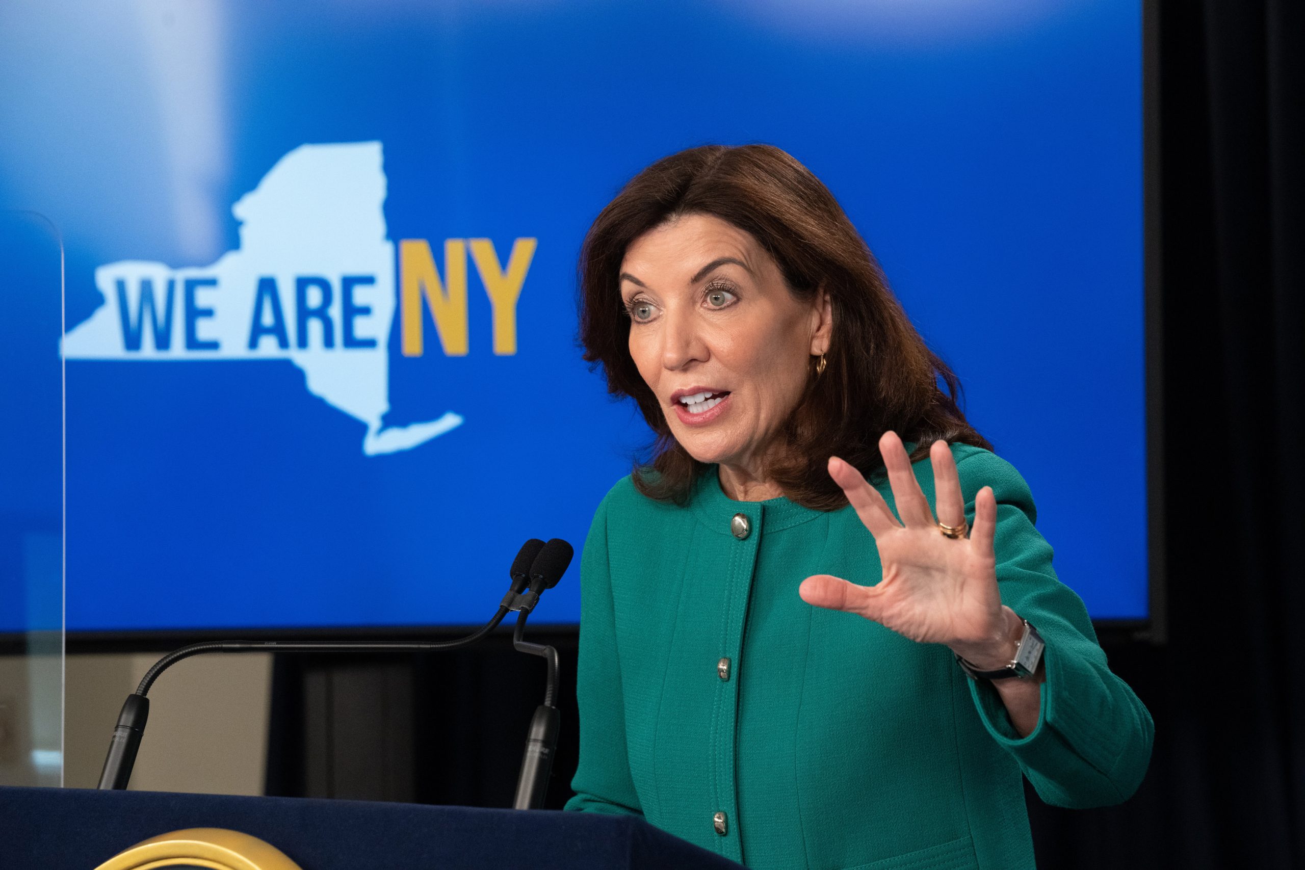 Gov. Kathy Hochul gives an update on the Omicron surge, Jan. 11, 2022.