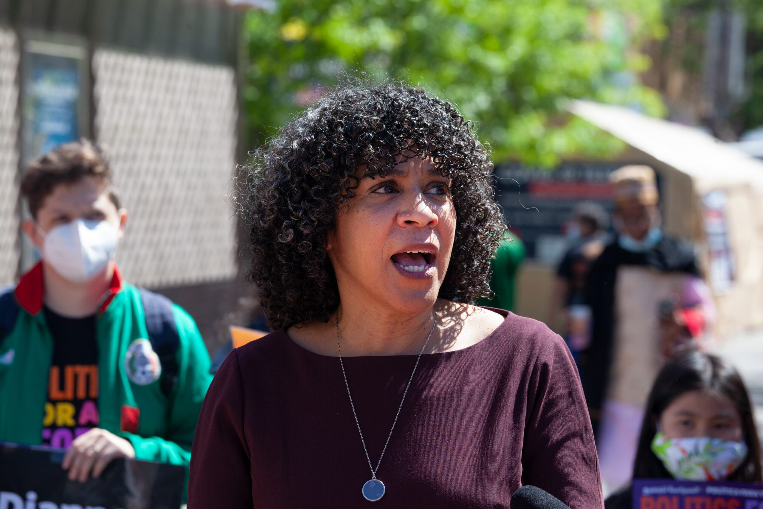 Mayoral candidate Dianne Morales endorses Jimmy Van Bramer in Jackson Heights in his run for Queens borough president, May 13, 2021.