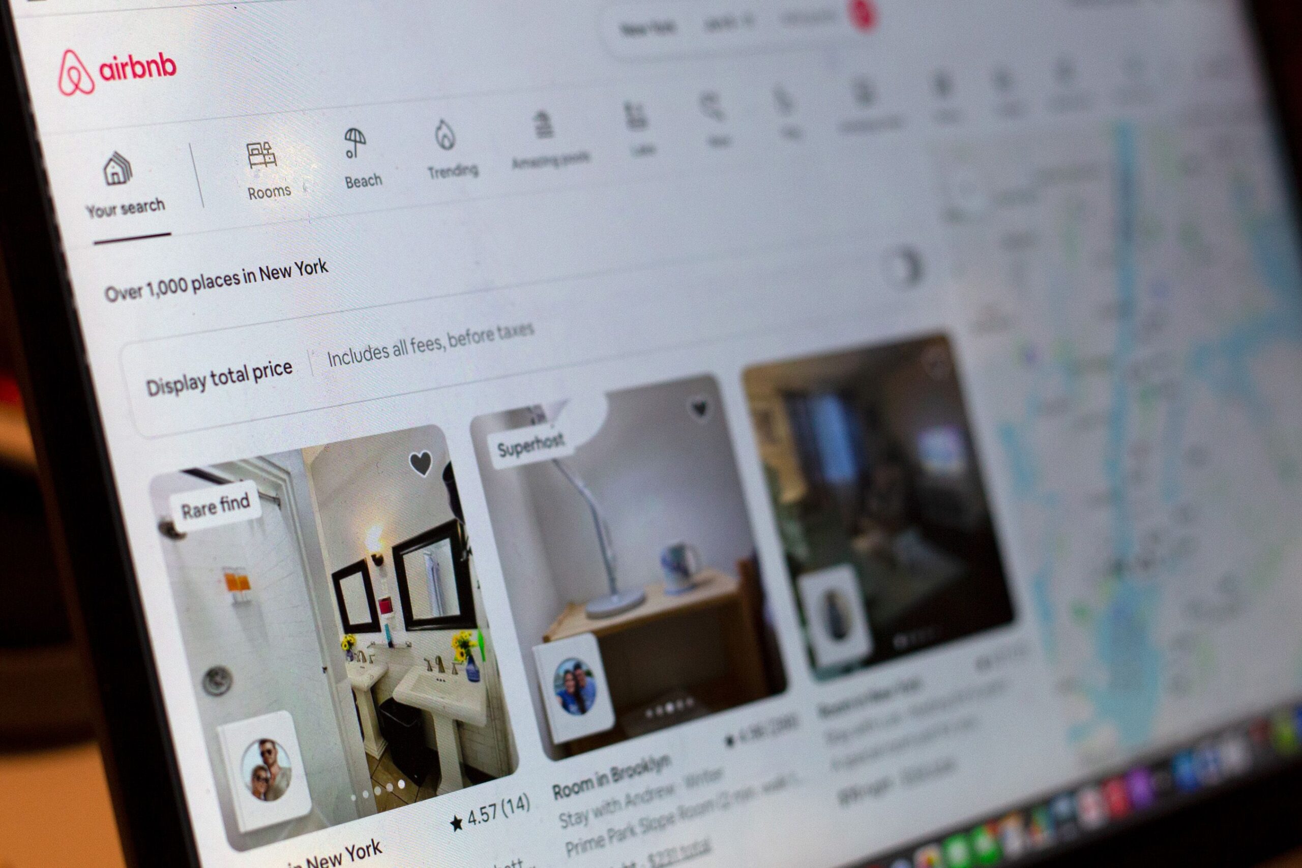 An Airbnb search showed available rooms throughout the five boroughs.