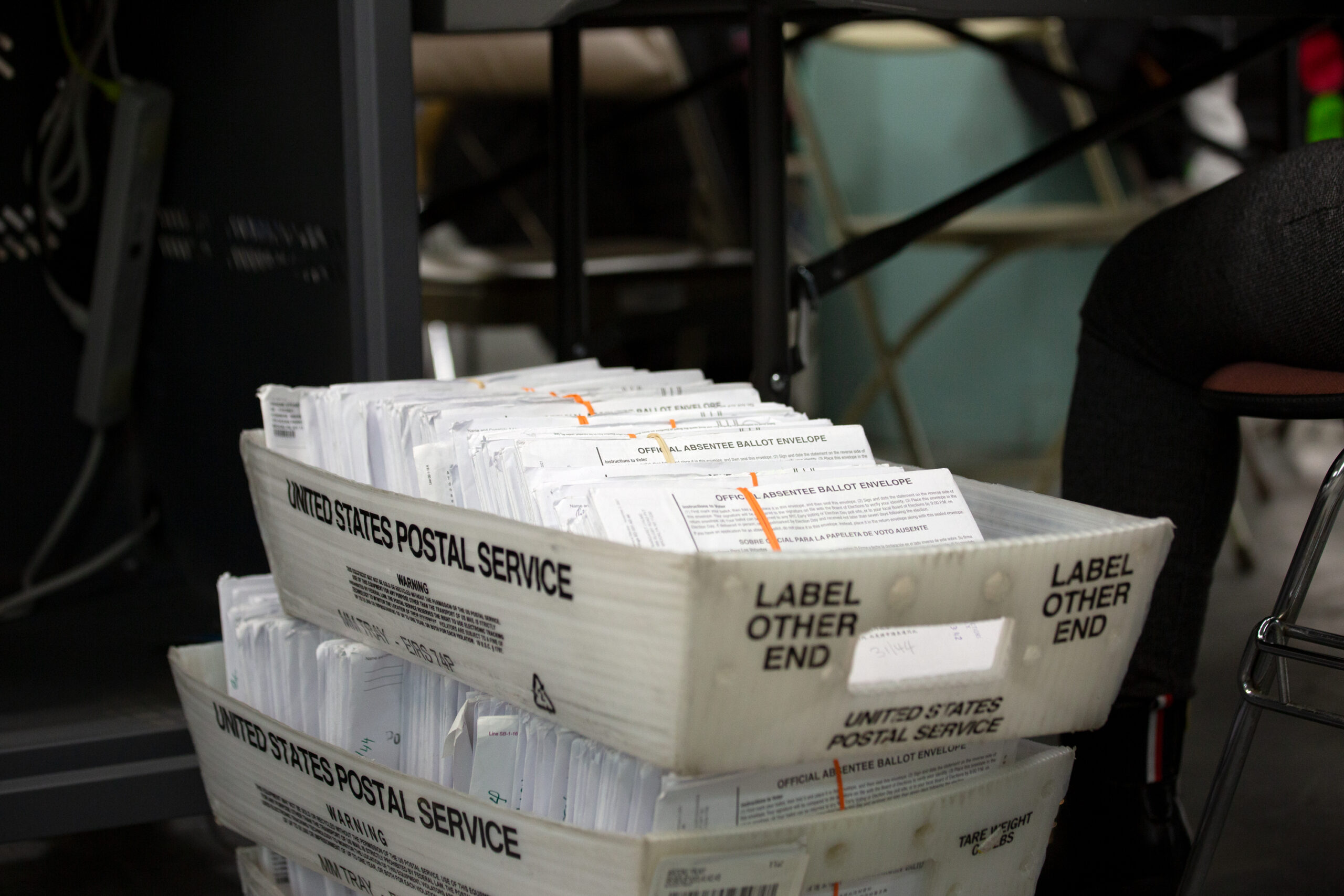 Board of Elections workers count absentee ballots in Sunset Park, Brooklyn, Nov. 15, 2021.