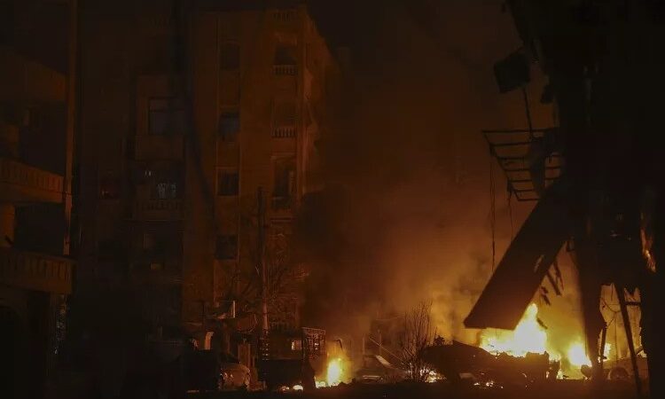 Vehicles burn after an airstrike against opposition fighters in Aleppo, Syria, late Friday, Nov. 29, 2024. (AP Photo/Ghaith Alsayed)Ghaith Alsayed/Copyright 2024 The AP. All rights reserved