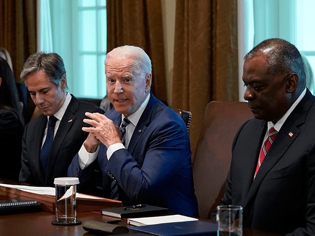 President Joe Biden speaks during a meeting with his Cabinet in the Cabinet Room at the White House in Washington, Tuesday, July 20, 2021. From left, Secretary of Education Miguel Cardona, Secretary of Health and Human Services Xavier Becerra, Secretary of the Interior Deb Haaland, Secretary of State Antony Blinken, Biden and Secretary of Defense Lloyd Austin. (AP Photo/Susan Walsh)