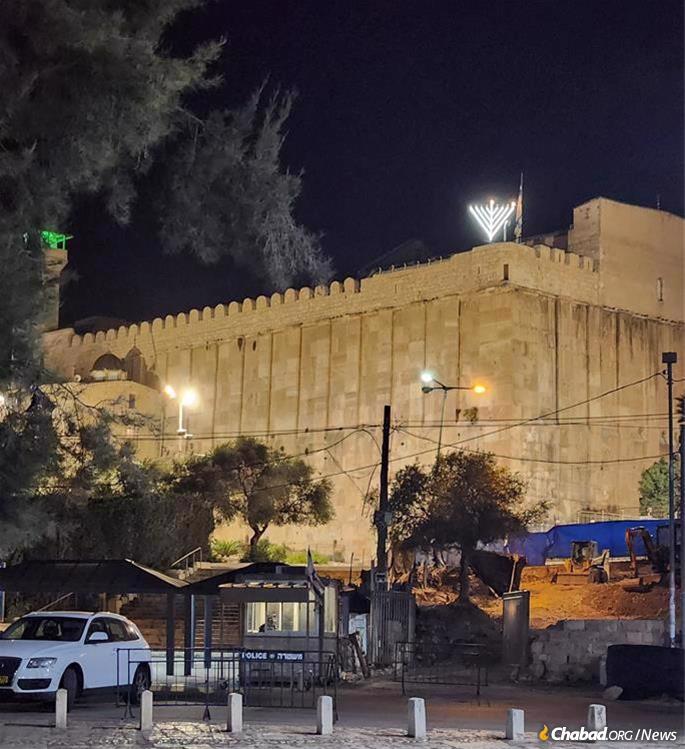 The Menorah atop the Tomb of the Patriarchs in Hebron, Israel. - File photo: Chabad of Hebron