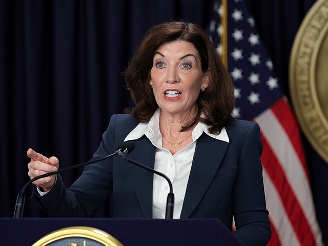 New York Governor Kathy Hochul speaks during a Covid-19 press conference on February 09, 2022 in New York City. Governor Hochul announced the end of the New York state indoor mask mandate, effective tomorrow February 10th. Masks will still be require at schools, nursing homes, hospitals, bus and train stations. The mask mandate for schools will be evaluated upon return from winter break. (Photo by Dia Dipasupil/Getty Images)