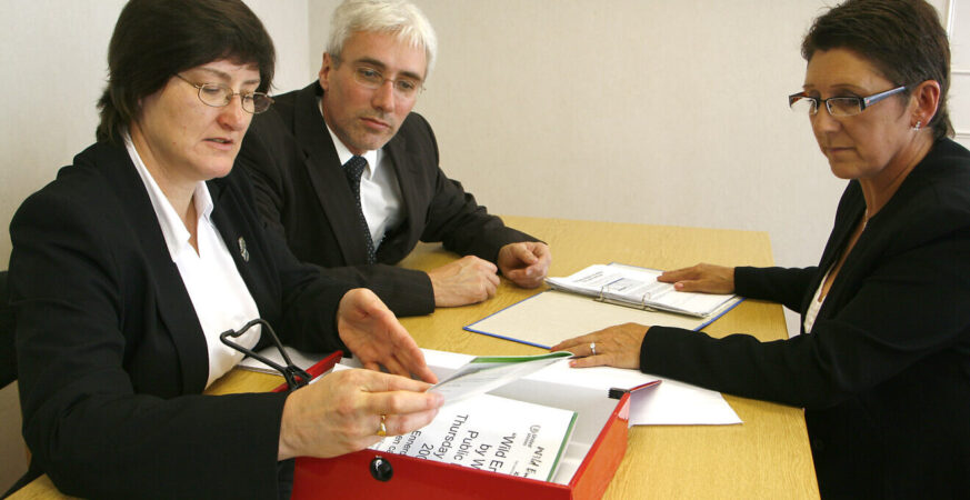 A candidate at a job interview. Photo by Alan Cleaver via Wikimedia Commons.