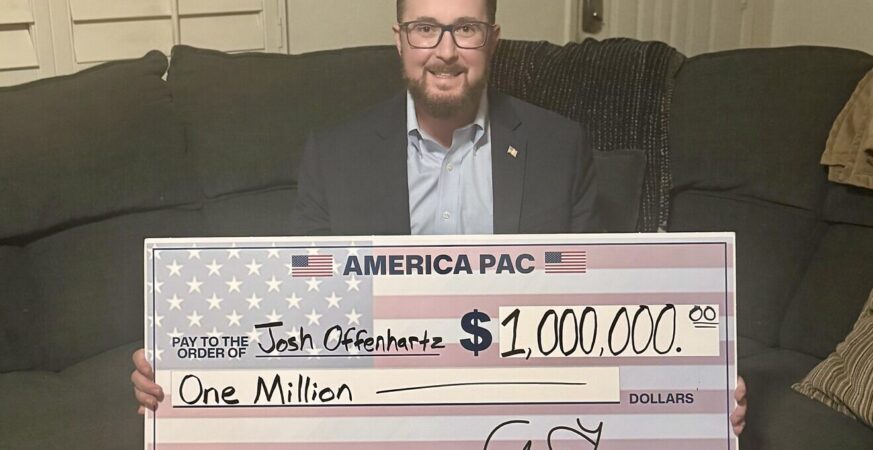 Joshua Offenhartz, a Jewish lawyer in Arizona, won $1 million from Elon Musk's America PAC in November 2024. Credit: Courtesy.
