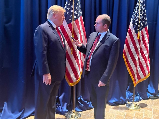 President Trump is interviewed by Breitbart News's Matt Boyle at screening of Rigged in Mar-a-Lago