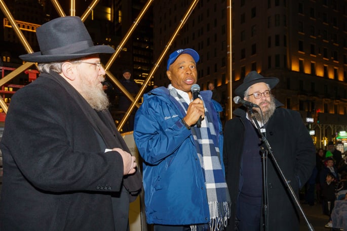 New York City Mayor Eric Adams joined the lighting of the World's Largest Menorah in Manhattan for the eighth and final night of Chanukah 2024. - Benny Polatseck / Mayoral Photography Office