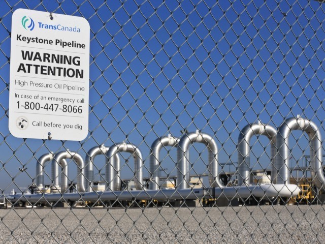 FILE - This Nov. 3, 2015 file photo shows the Keystone Steele City pumping station, into which the planned Keystone XL pipeline is to connect, in Steele City, Neb. Pipeline sponsor TC Energy says it has started preliminary work along its route through the U.S. as opponents wait for a judge to rule on their request to block the project.
