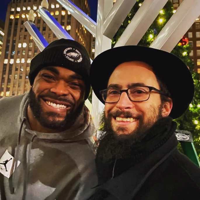 Philadelphia Eagles defensive end Brandon Graham attends Mamash Chabad's Chanukah menorah lighting. - Mamash Chabad