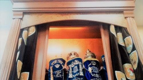 The open ark in the main sanctuary of Lubavitch Chabad of Skokie.