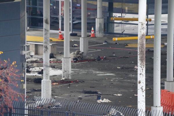  Debris is scattered about inside the customs plaza at the Rainbow Bridge border crossing in Niagara Falls, N.Y., on Nov. 22, 2023. (Derek Gee/The Buffalo News via AP)