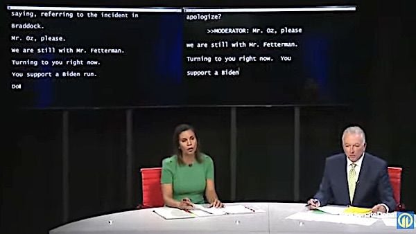 WPXI-TV in Pittsburgh, Pennsylvania allowed Democrat John Fetterman to have computer-text assistance during his debate with Republican Dr. Mehmet Oz on Tuesday, Oct. 25, 2022. (Video screenshot)