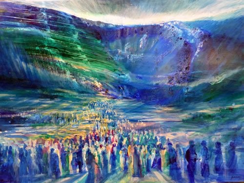 The Jews by the Parting of the Sea. (Art by Yoram Ranaan)