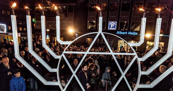 People of all ages from across Amsterdam celebrate Chanukah.