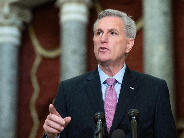 House Speaker Kevin McCarthy of Calif., pauses during a break in the taping of an interview for the Hannity show with Fox News Channel's Sean Hannity, on Capitol Hill, Jan. 10, 2023, in Washington. (AP Photo/Alex Brandon, File)